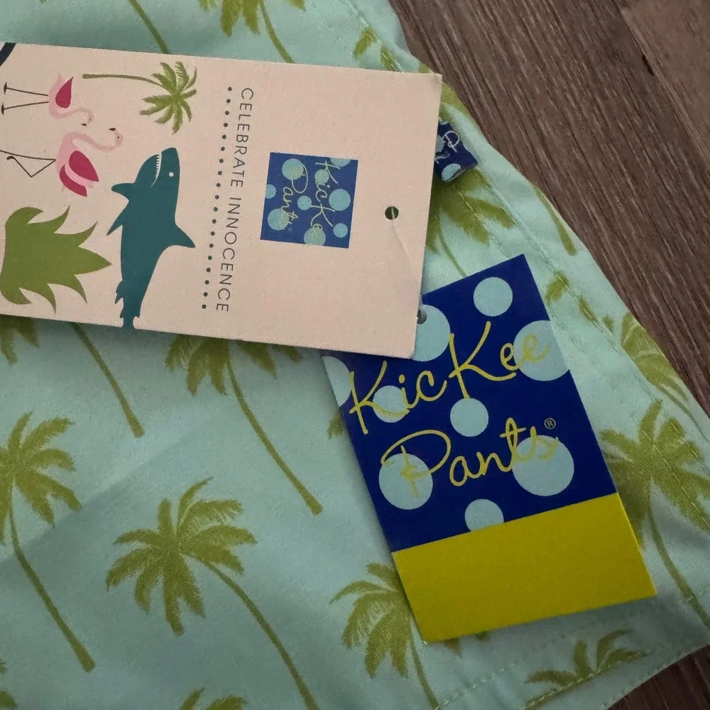 KicKee Pants Swim Trunks Boys XS 5/6 Summer Sky Palm Trees BTN1341